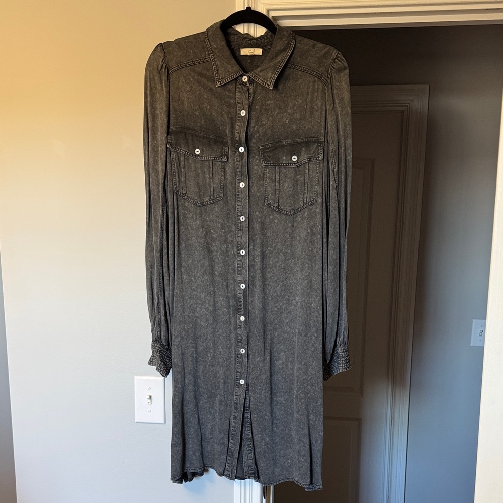 Easel Charcoal Long Sleeve Shirt Dress